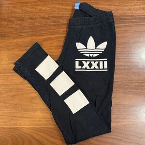 Adidas Black Leggings with White Logo and Stripes